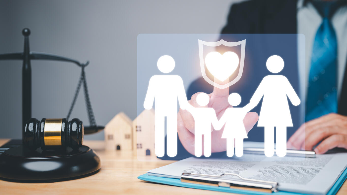 family logo with gavel in the table