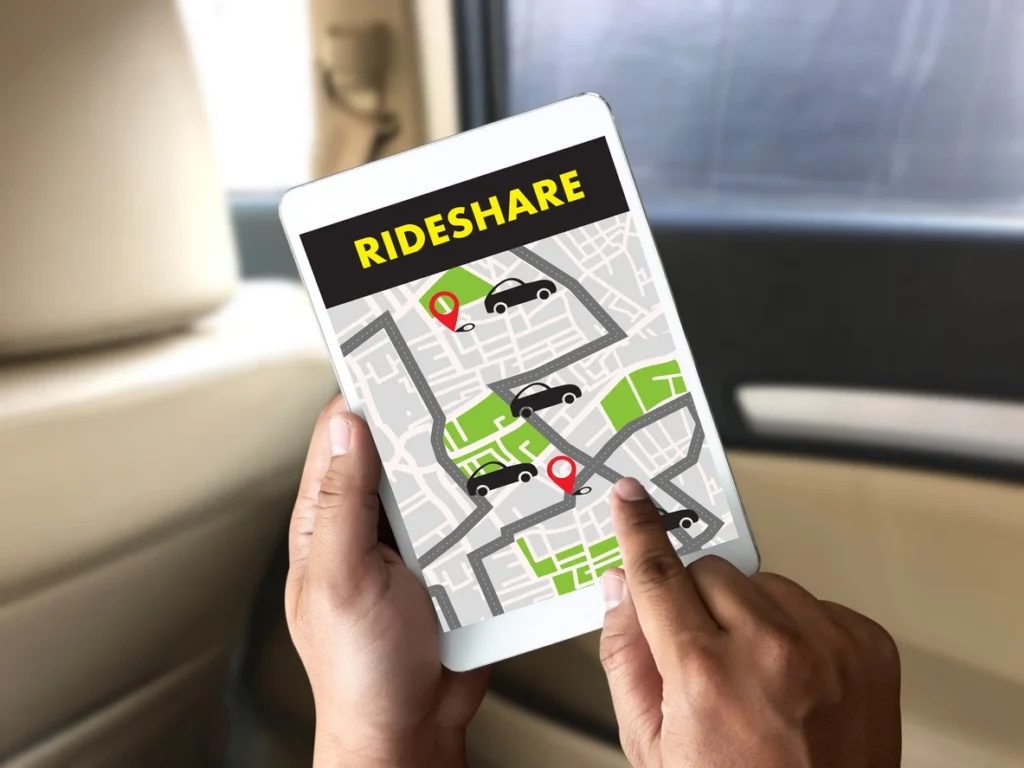 Rideshare map showing pick-up zones and cars, highlighting potential risks in Memphis parking lot locations.